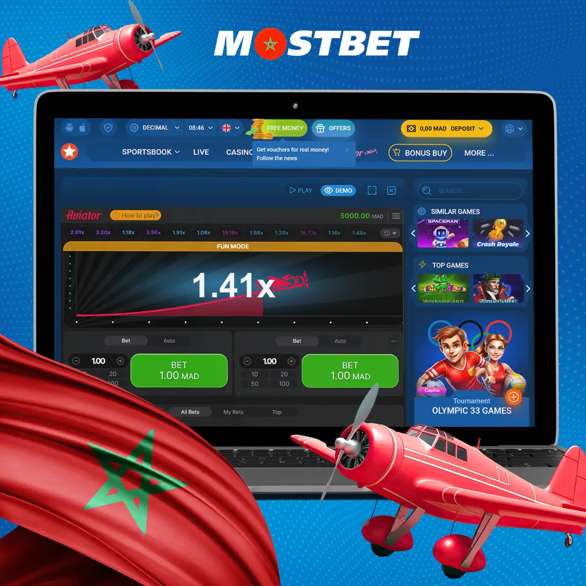Revue du jeu Aviator sur la plateforme Mostbet